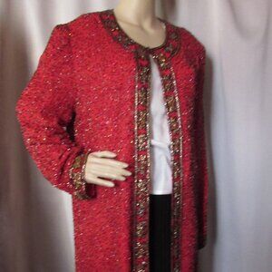 Special Occasion Beaded Jacket Cherry Red Silk J Kara Size 2X